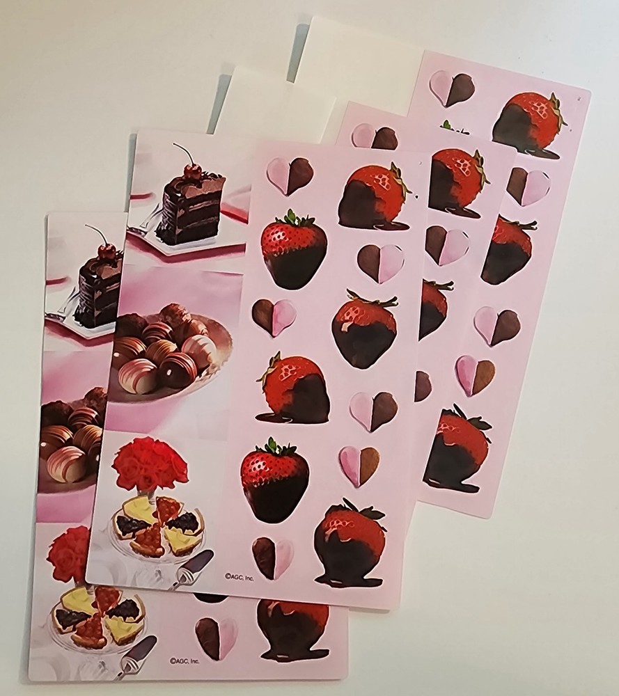 American Greetings Chocolate Strawberries Stickers Vintage Desserts Hearts AGC