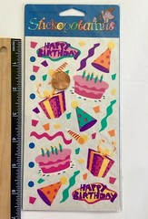 3 Pks Stickopotamus Stickers Happy Birthday Cake Presents Party Hats Streamers