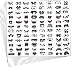 960Pcs Black Eye Mouth Stickers, 48 Designs Cartoon Face Expression Stickers for