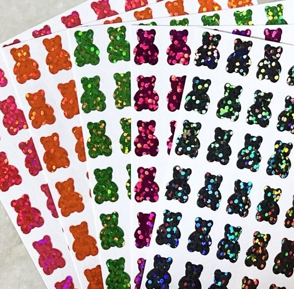 Holographic Sparkle Gummy Bear Sticker Sheet! – Choose a Size & Color