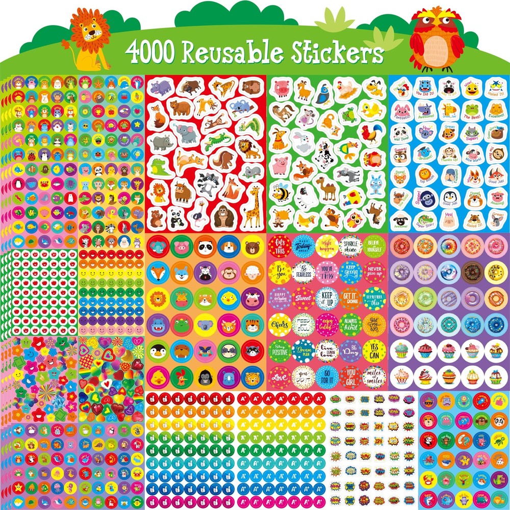 4000 Reusable Reward Stickers, Waterproof Tear~Resistant, 100 Sheets