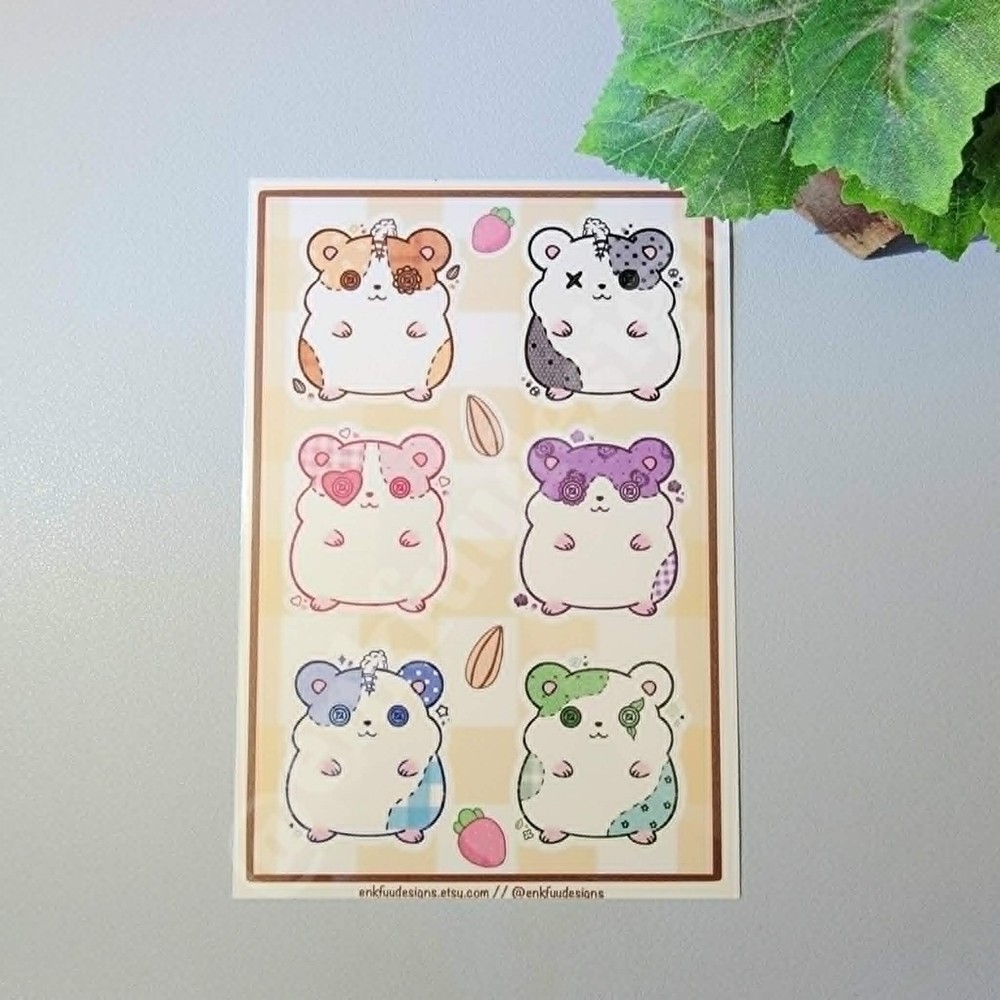 Cute Patchwork Hamsters Sticker Sheets | 10 Individual Stickers Each Sheet