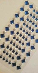 CraftbuddyUS 4 Square & 4 Round w/Pearl Royal Blu Self Adhesive Rhinestne Stripe
