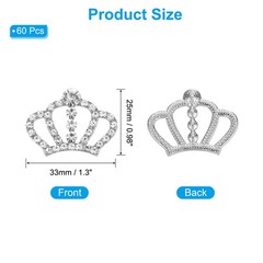 60Pcs, Crown Charms 1.3″ x 0.98″ Mini Metal Rhinestone Crown Silver