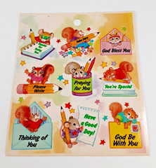 vintage Standard Publishing religious thinking of you animals sticker sheet