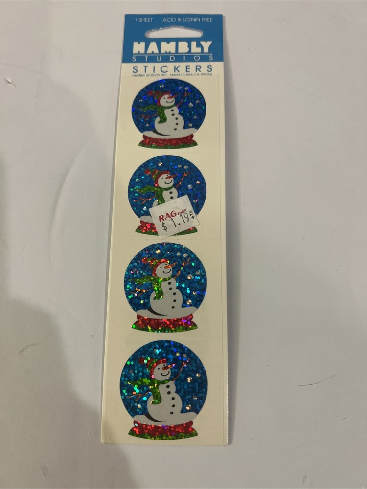 CHRISTMAS STICKERS SHEET – SNOWMAN SNOW GLOBE – JILLSON & ROBERTS HAMBLY