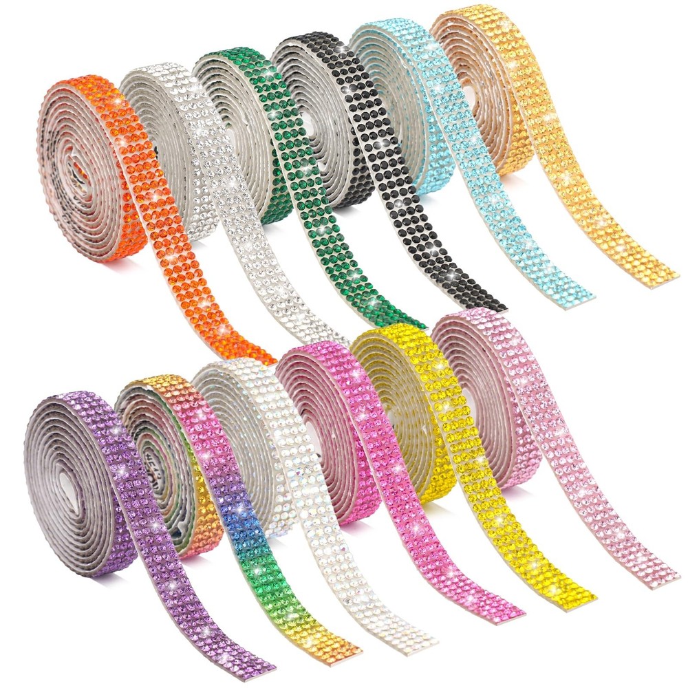 12 Rolls Rhinestone Ribbon Self Adhesive,0.35″ X12 Yard Bedazzling Kit with 2…