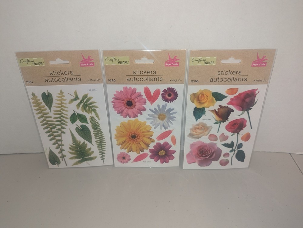 Crafters Square Magic On Lot Of 3 (30) Stickers Flowers & Ferns