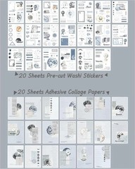 40 Sheets Vintage Washi Stickers Book for Adults, Scrapbook Ephemera with 180pcs