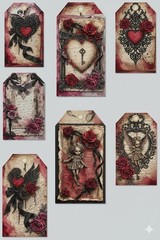 Set Gothic Love Tags Junk Journal Scrapbook PICK ONE SET