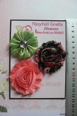 APRICOT BLACK GREEN Blend Mix – Fabric Organza 3 Pack Flower 50-60mm N4 NJC