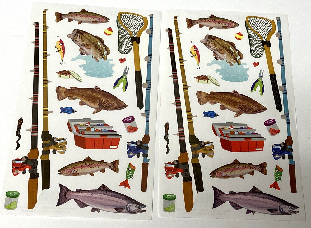 Lot of 2 Sheets MRS GROSSMAN’S FISHING Stickers 2013 Trout Pole Bait 4″ x 6.5″