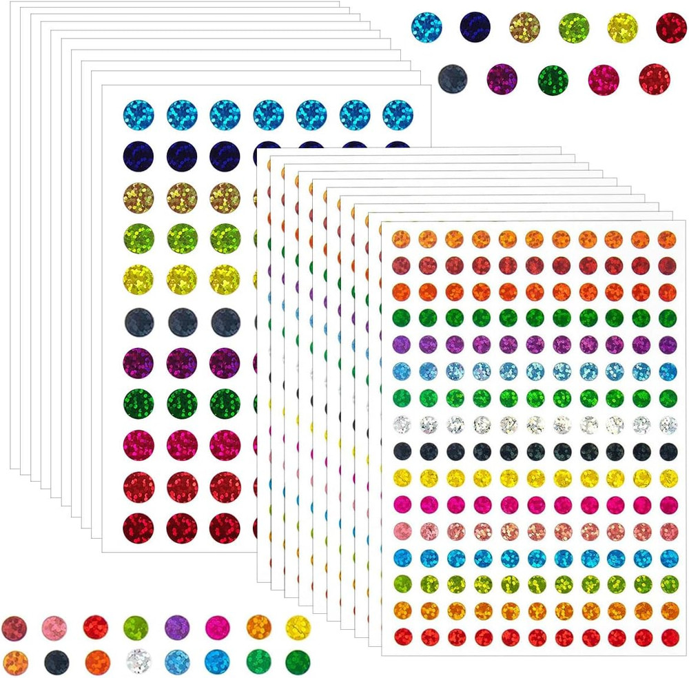 2530 Pcs round Sparkle Dot Stickers, Color Coding Labels, Laser Shiny Sparkle Ci