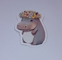 Cute Hippo Animal Love Sticker Vinyl Decal Journal Wall Floral Crown Art Tc6