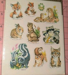 Vintage Hallmark Stickers Cute Animals Babies Skunk Otter Fox 1 Sheet