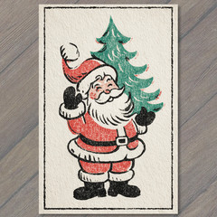 STICKER Santa Claus Christmas Tree Retro Holiday Cheer Classic Mid Century