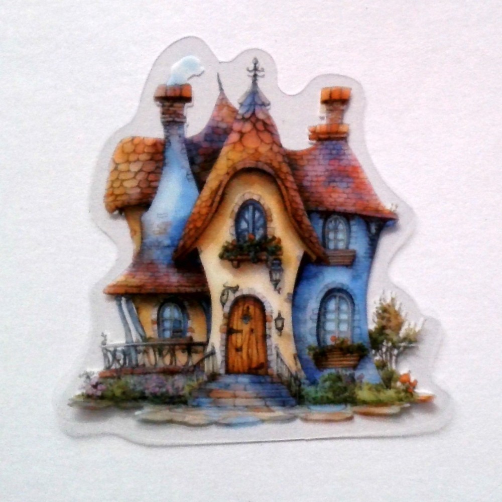 Cottage Style Fairy Tale House Clear Vinyl Decal Sticker Water Resistant Laptop