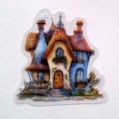 Cottage Style Fairy Tale House Clear Vinyl Decal Sticker Water Resistant Laptop