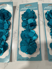 Lot of 3 Jolee’s Boutique Teal Blue Fabric Flower Embellishments – 12 Total