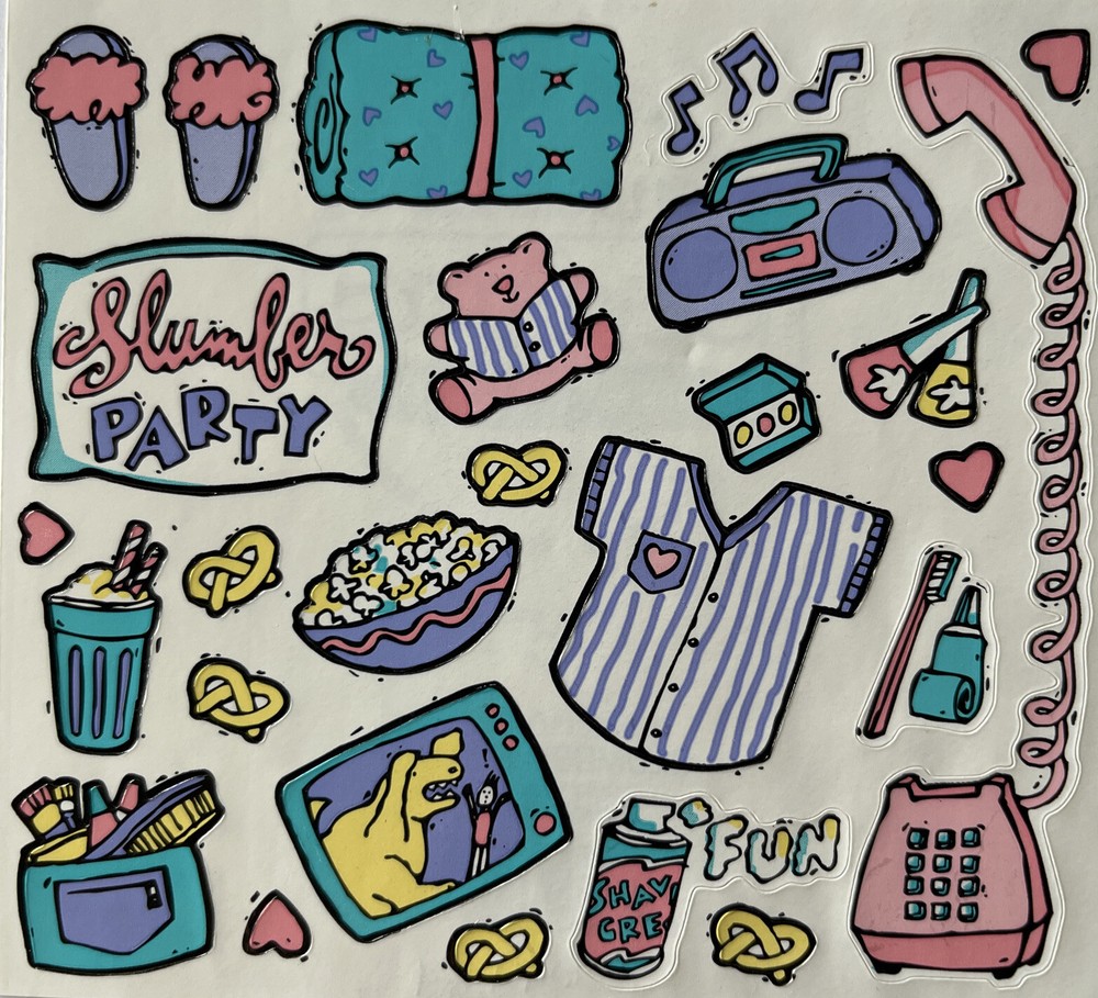 SLUMBER PARTY Stickers(26pc)Frances Meyer•Overnight•Kids•Snack•Nightgown •Girls