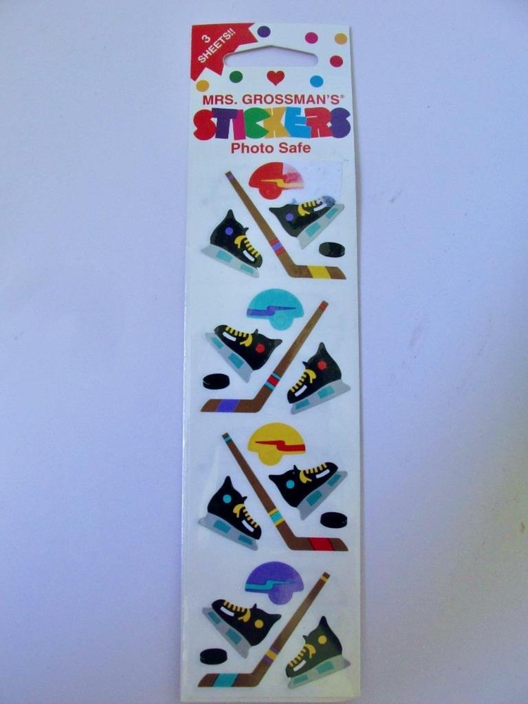 Vtg NIP Mrs. Grossman’s Stickers Ice Hockey Photo Safe 3 Sheets Skates Sport