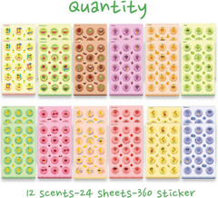 360 Pcs Scratch and Sniff Stickers Fruits & Food Smelly Stickers Reward Stickers