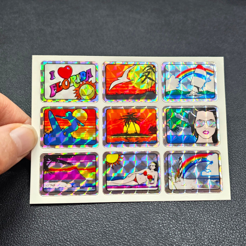 Vintage 80’s 9 Small Prism Florida Tropical Rainbow Beach Vending Stickers Sheet