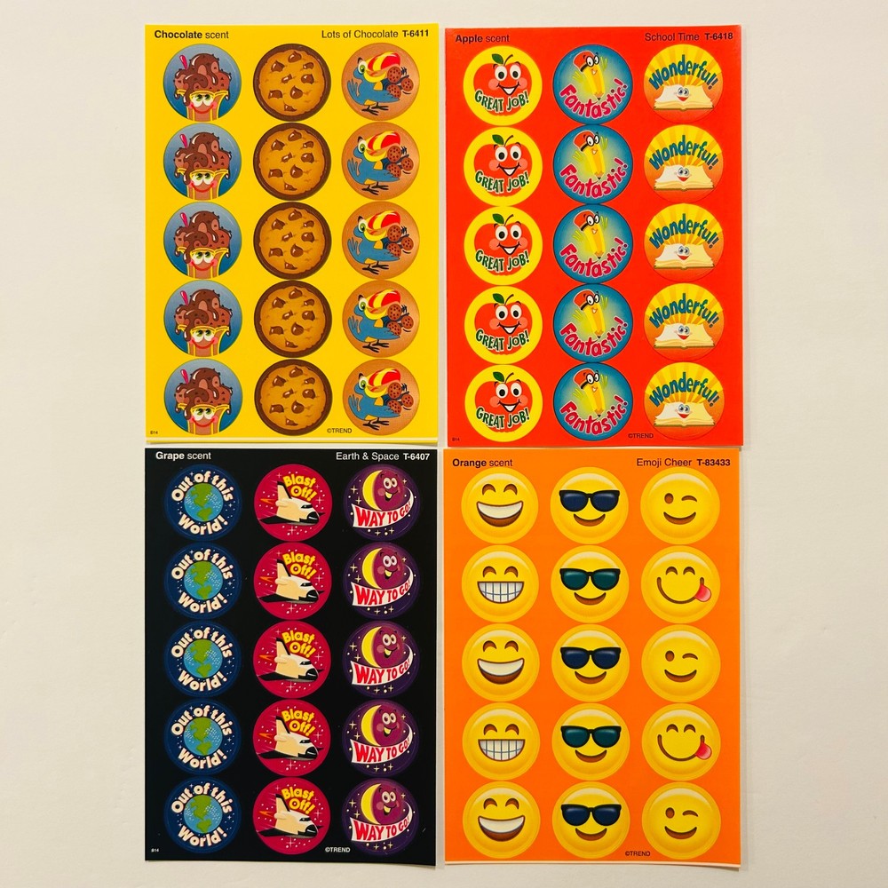 Trend Scratch n Sniff Scented Stickers CHOCOLATE | APPLE | GRAPE | ORANGE Scents