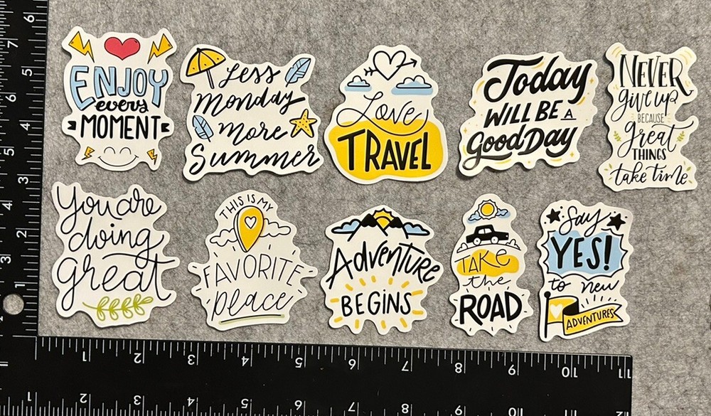 Lot of 10 Assorted Positive Affirmation Stickers Smile Happy Love Fitness