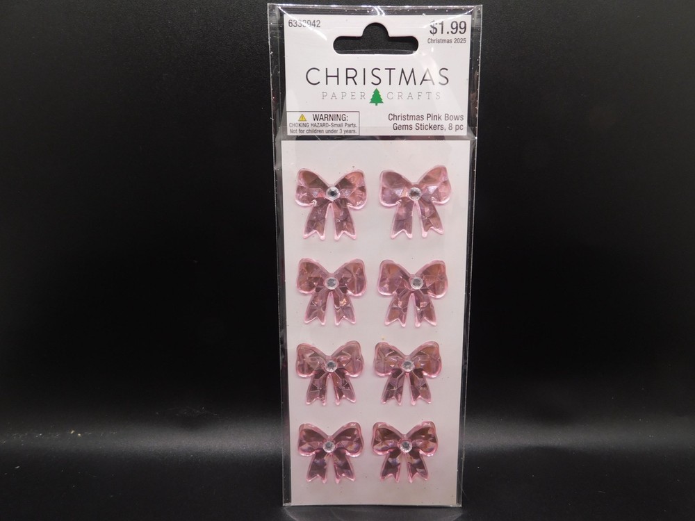 Christmas paper crafts Christmas Pink Bows Gems stickers 8 pc