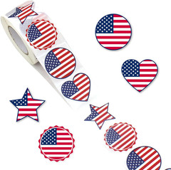 Heart-Shaped American Flag Stickers, 1.5 Inch, 500 Count