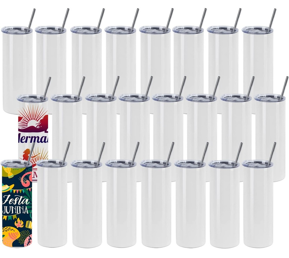 24 Pack Sublimation Tumblers Bulk 20 oz Skinny Straight, Sublimation Blanks D…