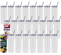24 Pack Sublimation Tumblers Bulk 20 oz Skinny Straight, Sublimation Blanks D…