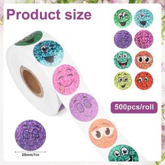 500pcs Foil Happy Face Holographic Stickers, 1 Inch Small Round Smile Sticker Ro
