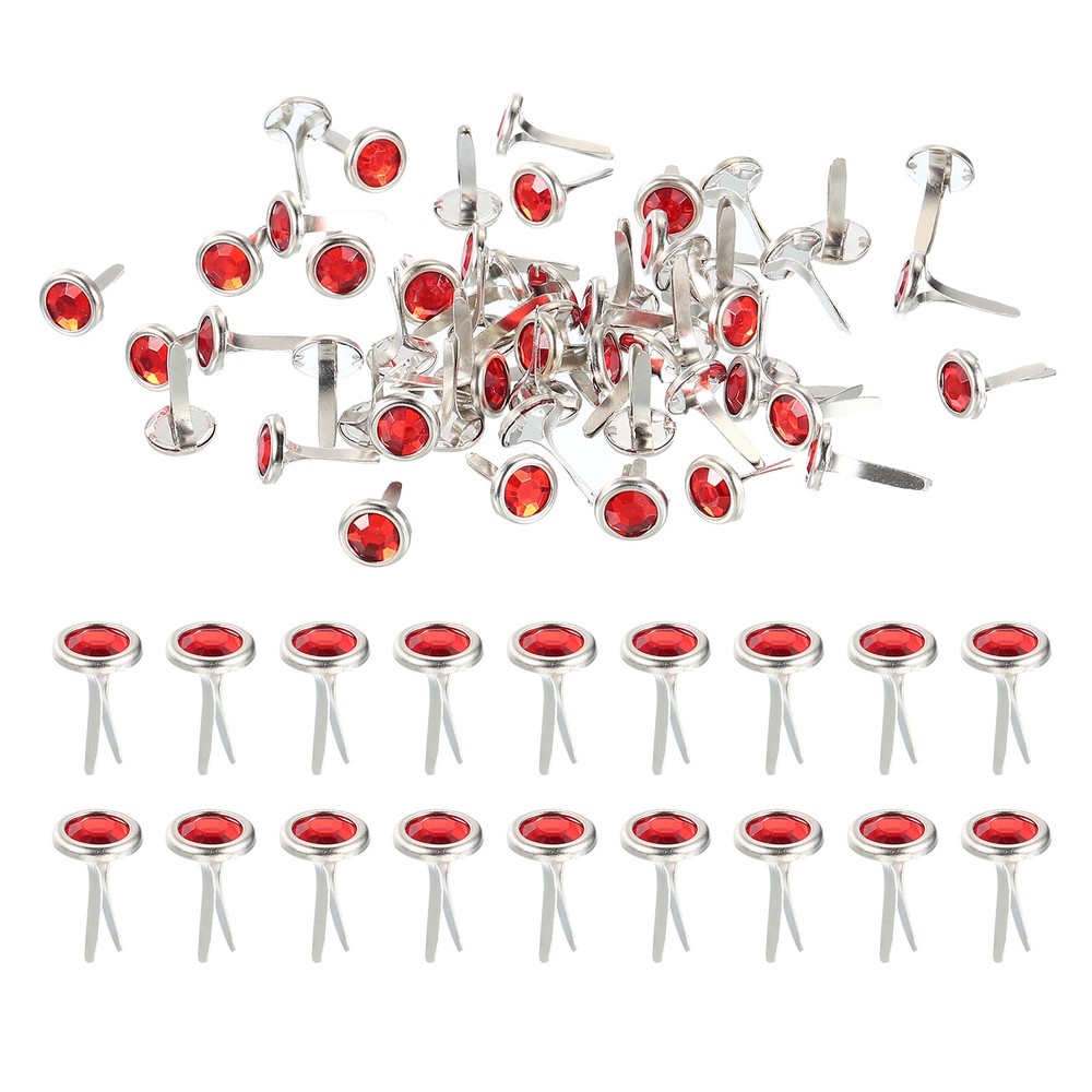 100 Pcs Paper Fasteners Mini Metal Rhinestone Fastener Red 0.5″x0.3″