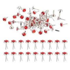 100 Pcs Paper Fasteners Mini Metal Rhinestone Fastener Red 0.5″x0.3″