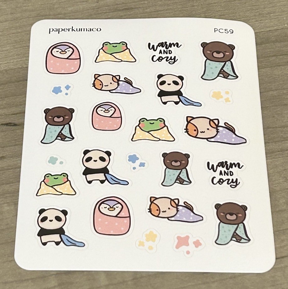NEW PaperKumaCo “Warm & Cozy” Sticker Sheet Paper Kuma Co PKC Stickers