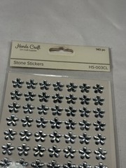 GEM STICKERS RHINESTONES hand crafts 140 count CLEAR SILVER FLOWERS