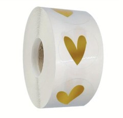 500 pcs Sticker Seals Roll Transparent Clear gold foil Heart Self Adhesive NEW