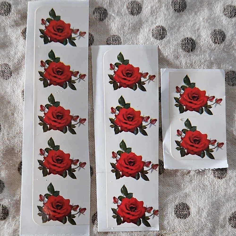 Red Rose Flower Scrapbooking Stickers, Red Green Flowers & Plants Theme