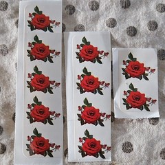 Red Rose Flower Scrapbooking Stickers, Red Green Flowers & Plants Theme