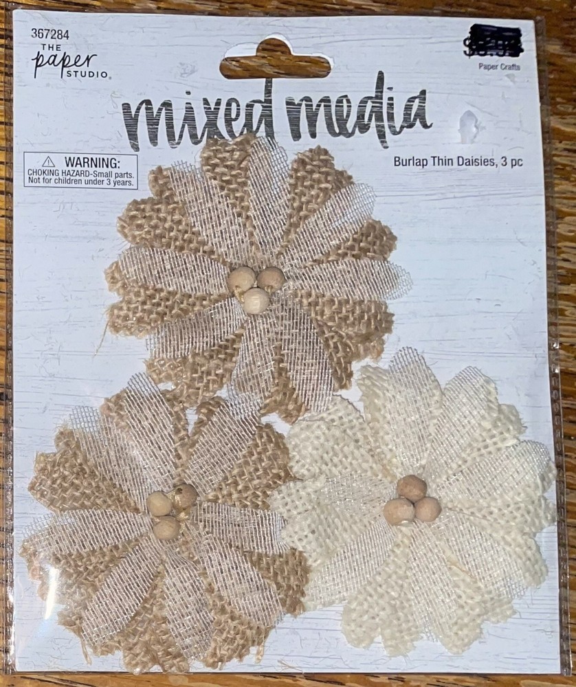 The Paper Studio Mixed Media Burlap Thin Daises Flowers White & Brown Scrapbook