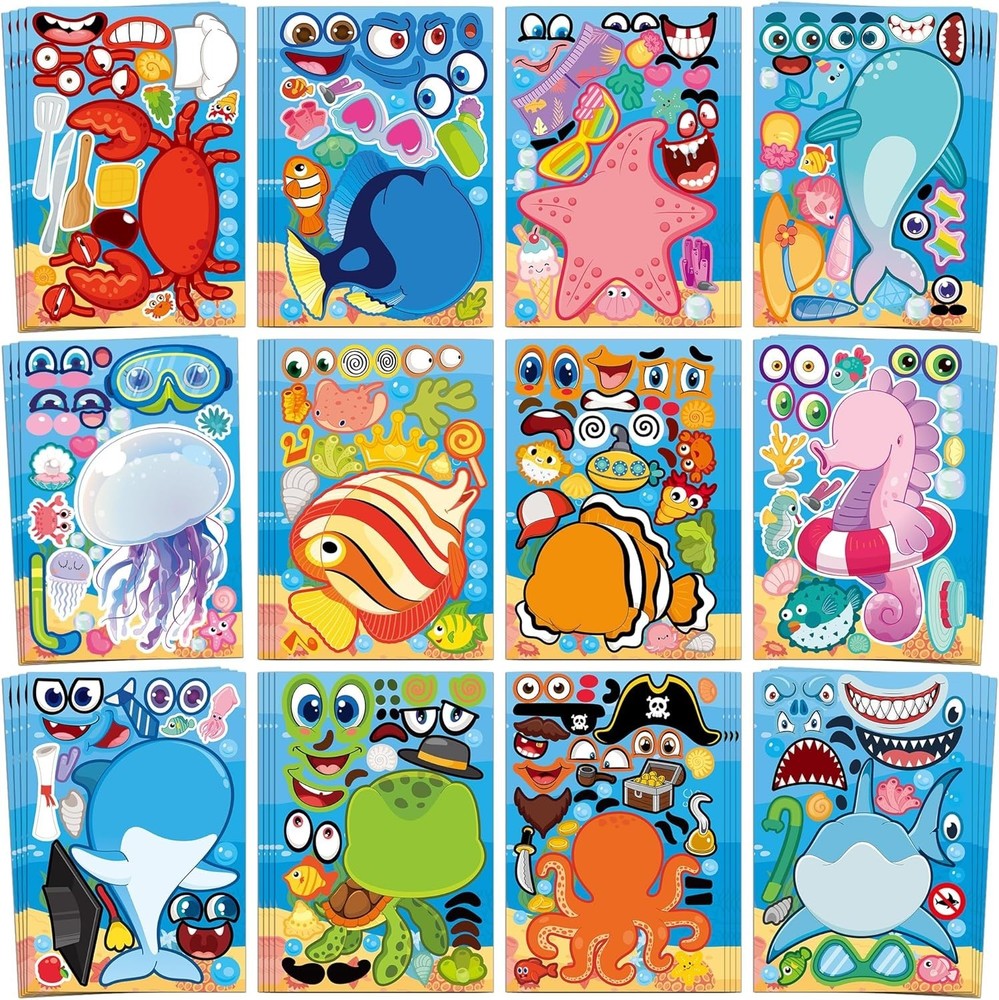 Ocean Stickers for Kids – 48 Sheets Make a Face Summer Stickers