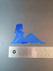 Vintage Stickers MUD FLAP GIRL Glossy Foil Vending Sticker VTG PVI Blue 01