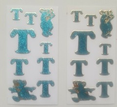 Set of 2 sheets of vintage introduct glitter stickers «T» discontinued Germany
