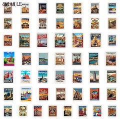 50pc European Travel Stickers Vintage City Waterproof Vinyl Decals Luggage Etc.