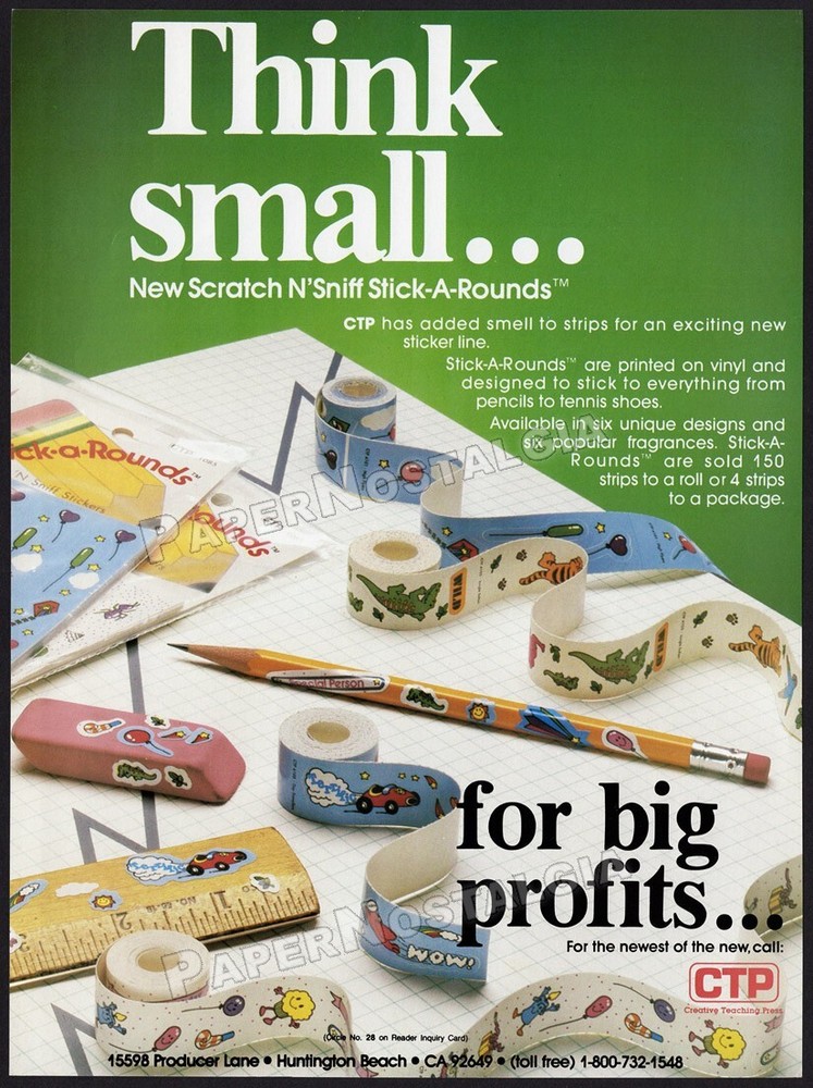 CTP Stickers – Original 1984 Trade AD / ADVERT – Scratch N’ Sniff Stick-A-Rounds