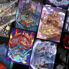 4 Sets – Horror 3D Miniature Scene Stickers DIY Fun Ghost Magic World, Tweezers