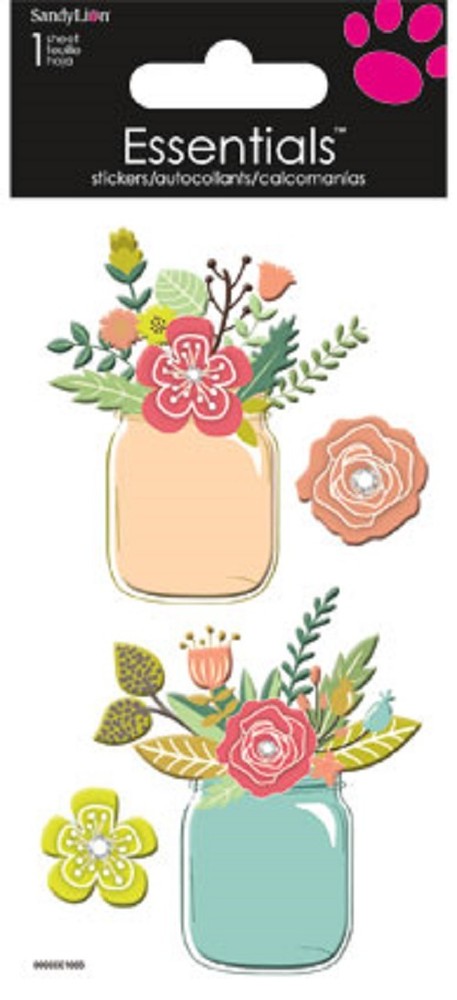 Scrapbooking Stickers Sandylion Dimensional Mason Jars Flowers Bouquet Pink Blu
