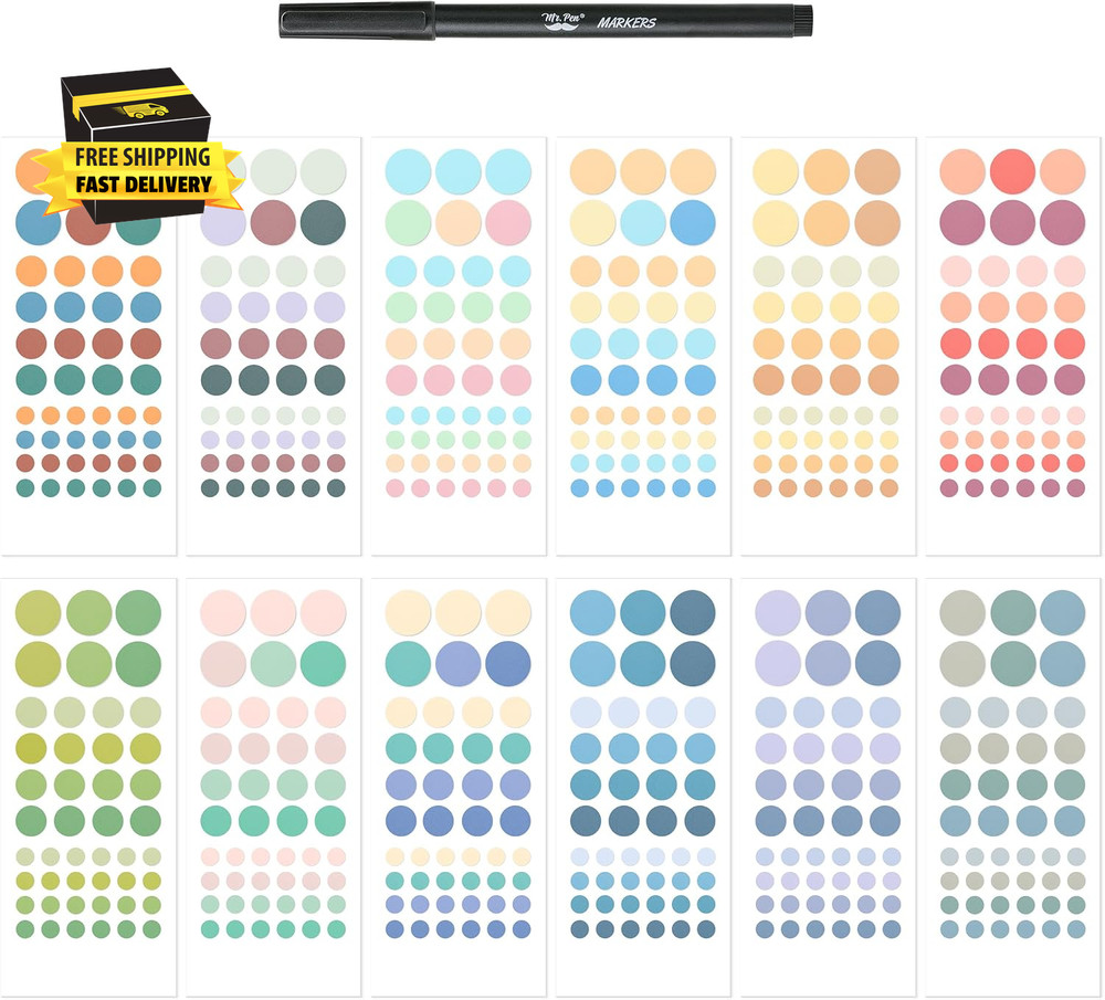 – Color Coding Labels with Pen, 552 Pcs, Assorted Colors, 3 Size | Dot Stickers,